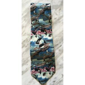 Endangered Species Tie 100% Silk Dolphins Blue Classic 58"*4" Made In USA